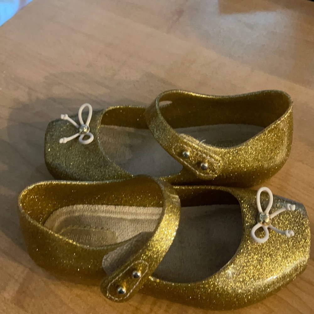 Mini Melissa Gold glitter ballet shoes 7 toddler